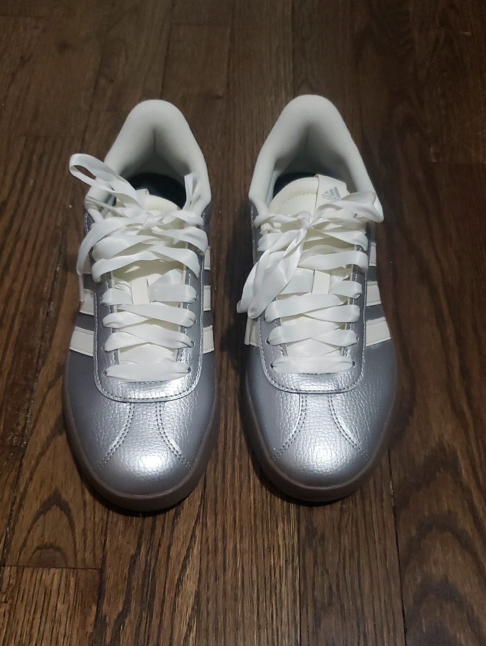 adidas Metallic Silver Sneakers with White Stripes